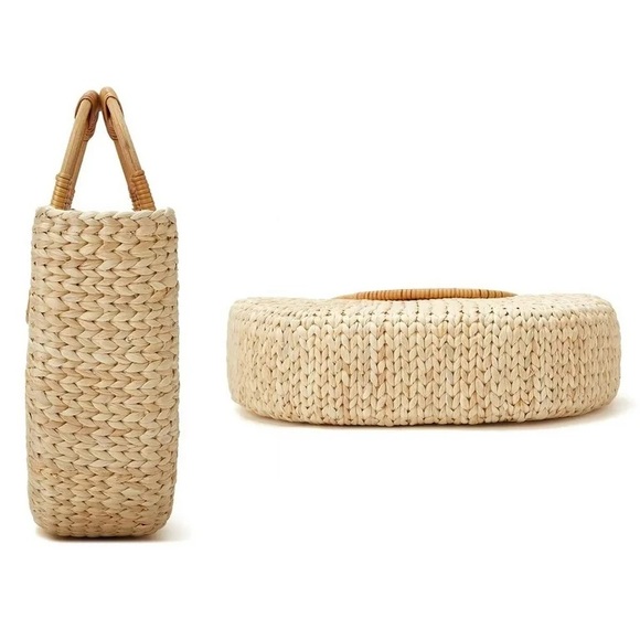 Top Handle Woven Straw Summer Tote Bag - Picture 2 of 11